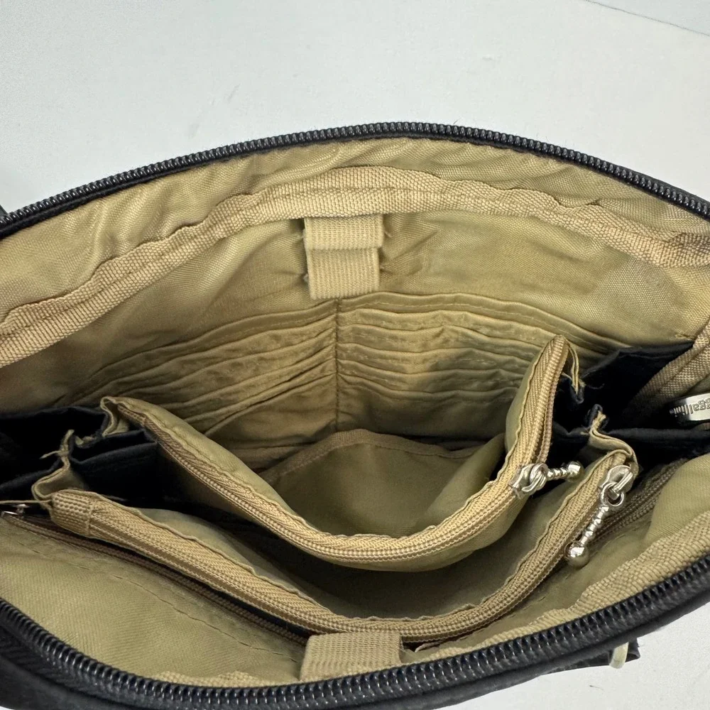 Baggallini Black Nylon Crossbody Bag Organizer Travel Purse Silver Hardware